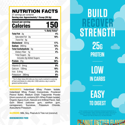 RYSE Loaded Protein Powder - Jet-Puffed Marshmallow - 25g Whey Protein Isolate & Concentrate with Prebiotic Fiber & MCTs - Low Carb, Low Sugar, Digestive-Friendly - 27 Servings / 2 lb Tub