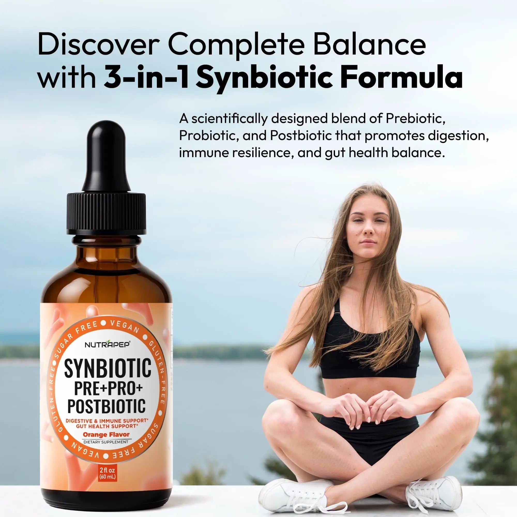 NutraPep Synbiotic Liquid Drops - Probiotic Prebiotic & Postbiotic Supplement for Adults Kids Ages 4+ - Daily Synbiotic for Gut Health Digestive & Immune Support - Vegan Gluten-Free Sugar-Free 2 fl oz NutraPep buy australia supplements