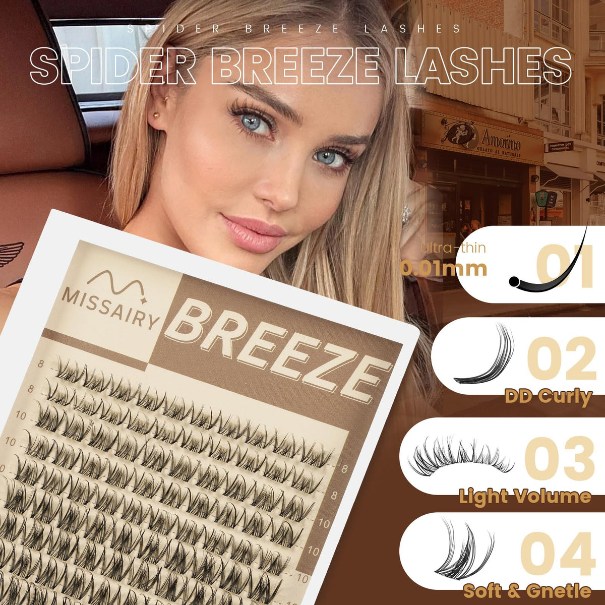 MissAiry Spider Breeze Lash Clusters Kit, Wispy Natural Eyelash Clusters DD Curly Lashes Cluster 8-16mm Cluster Eyelash Extensions Reusable Individual Lashes with Invisible Band for DIY at Home MissAiry
