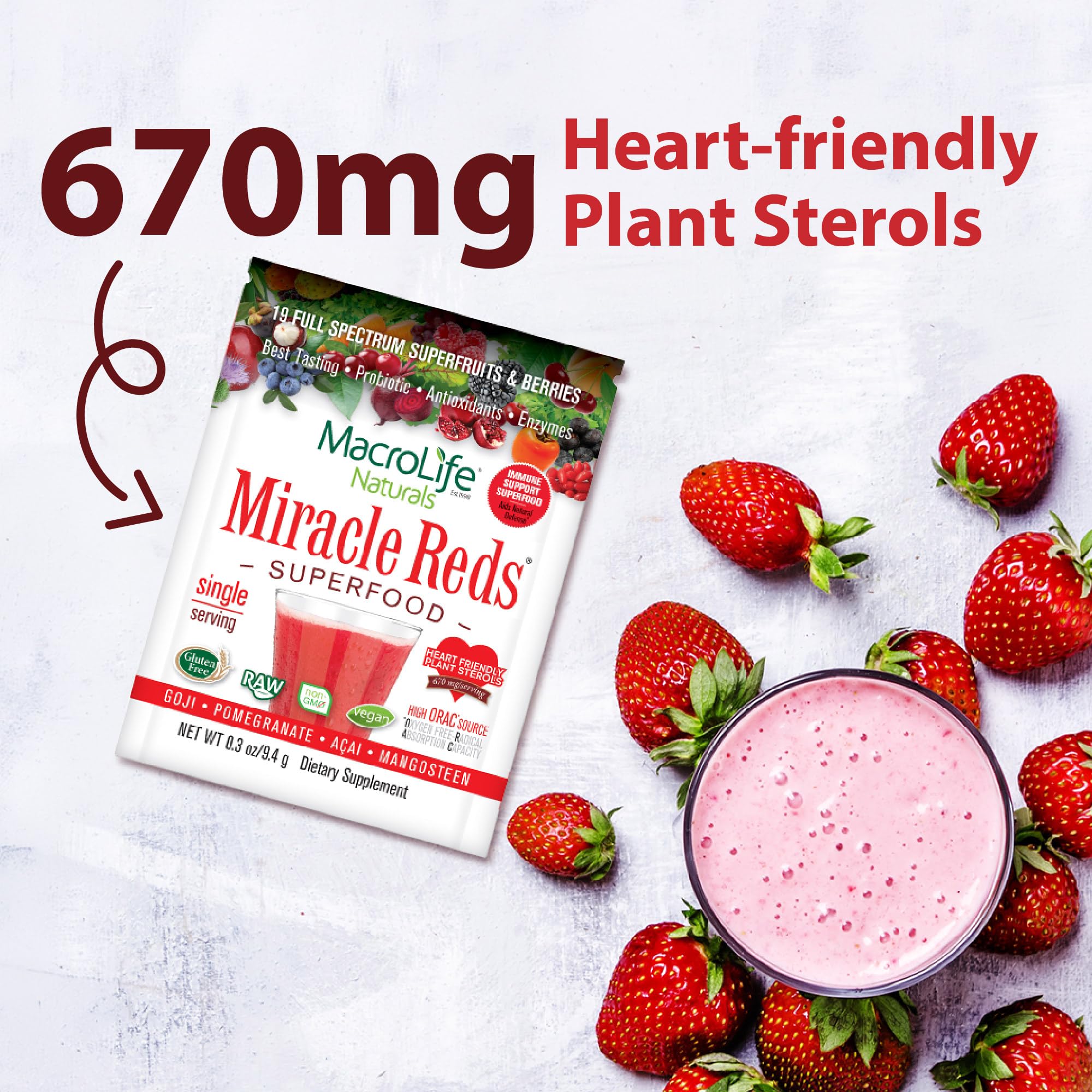 MacroLife Naturals Miracle Reds Superfood Powder 19 Blended Fruit & Berry Polyphenols Enzymes Probiotics & Antioxidants Supplement - Raw Non-GMO & Vegan Whole Food Vitamins - 12 Packet Servings MacroLife Naturals buy australia supplements