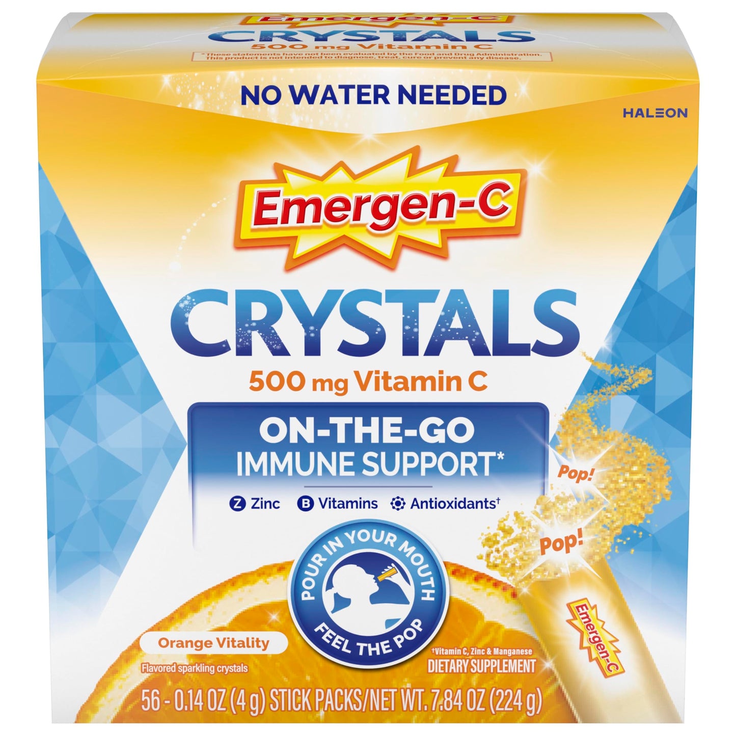 Emergen-C Crystals, On-the-Go Emergen-C Immune Support Supplement with Vitamin C, B Vitamins, Zinc and Manganese Emergen-C