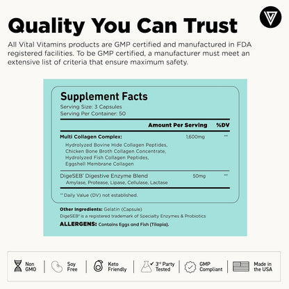 Vital Vitamins Multi-Collagen 150 ct + Hyaluronic Acid Hydration Complex 60 ct Gsupps Australia