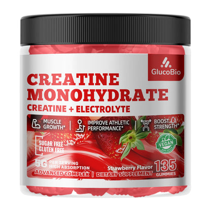 GlucoBio Creatine Monohydrate Gummies (5g) – Pre-Workout Energy & Muscle Growth Support for Men & Women GlucoBio