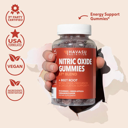 Nitric Oxide Beet Root Gummies with L-Arginine, NO Gummies, 90 Count | Vegan, Non-GMO Nitric Oxide Supplement for Energy, Endurance, and Recovery, Green Apple and Cinnamon Flavor, 30 Servings Gsupps Australia