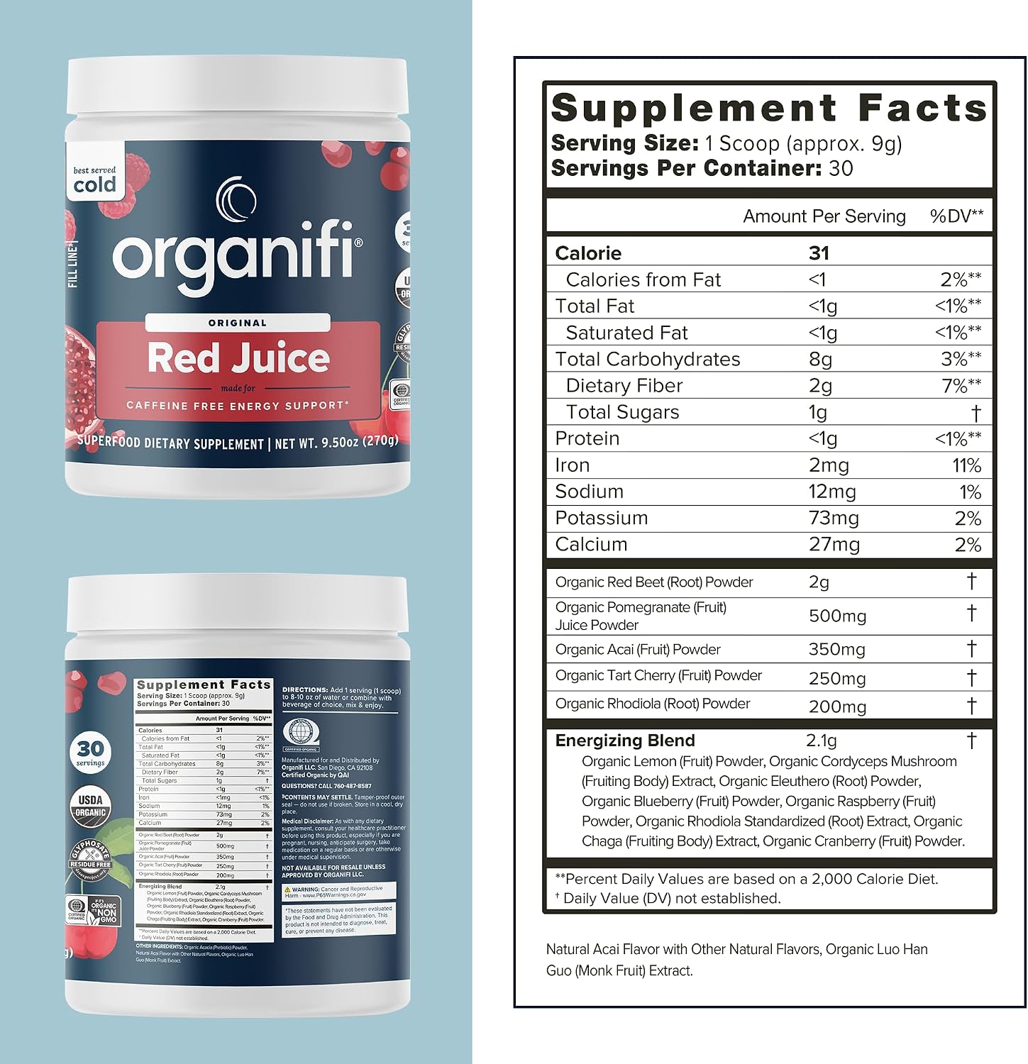 Organifi Red Juice - Energy Powder Reduces Afternoon Crashes and Boosts Digestion and Immune System, 30 Servings Gsupps Australia