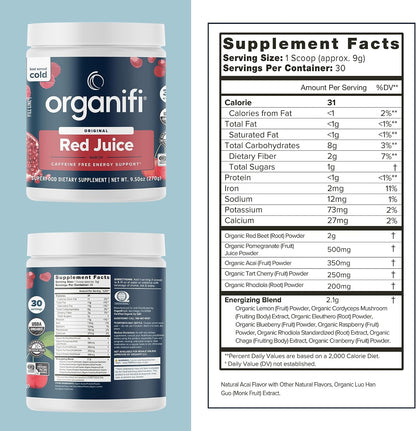 Organifi Red Juice - Energy Powder Reduces Afternoon Crashes and Boosts Digestion and Immune System, 30 Servings Gsupps Australia