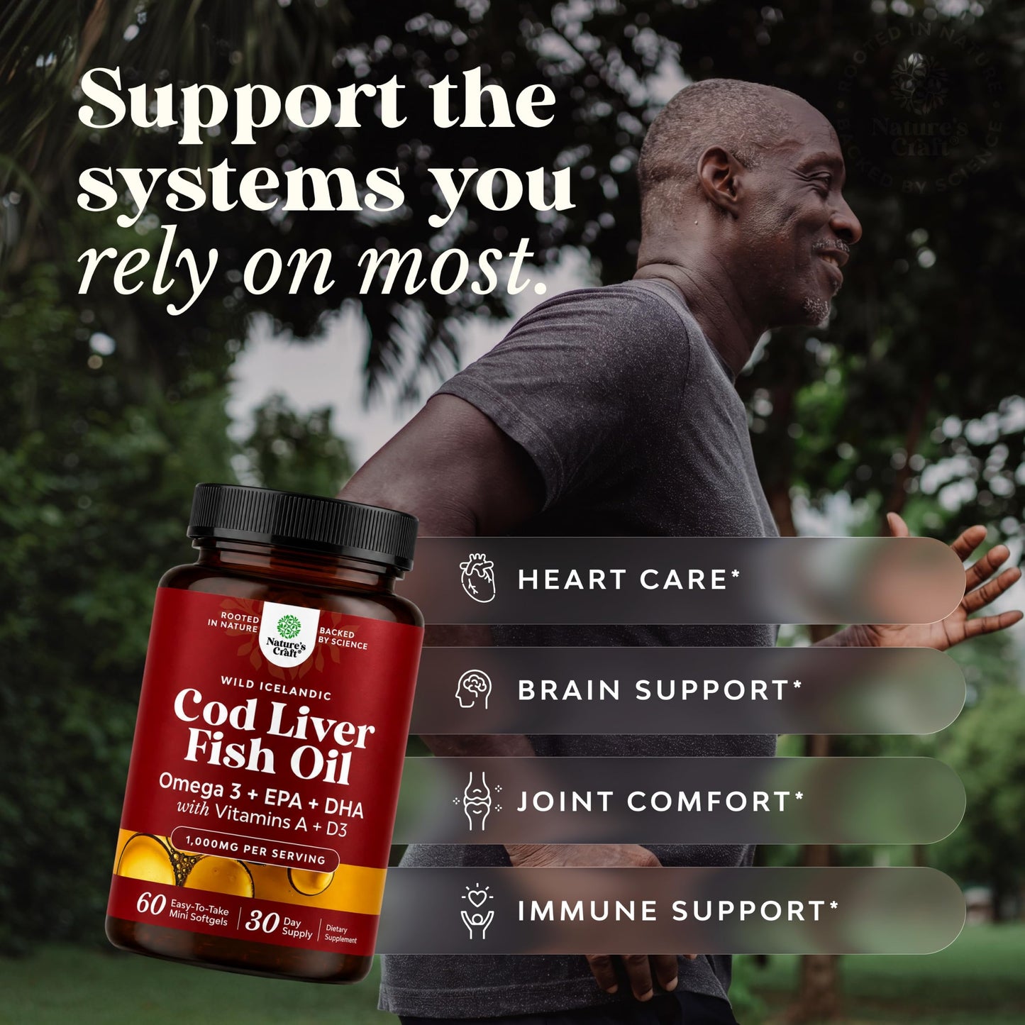 Cod Liver Oil Capsules, Omega 3 Fish Oil, 100 Mini Softgels | 1,000 mg per 2-softgel serving with 240 mg total omega-3s, EPA & DHA, vitamins A & D3, from wild-caught Icelandic cod Gsupps Australia