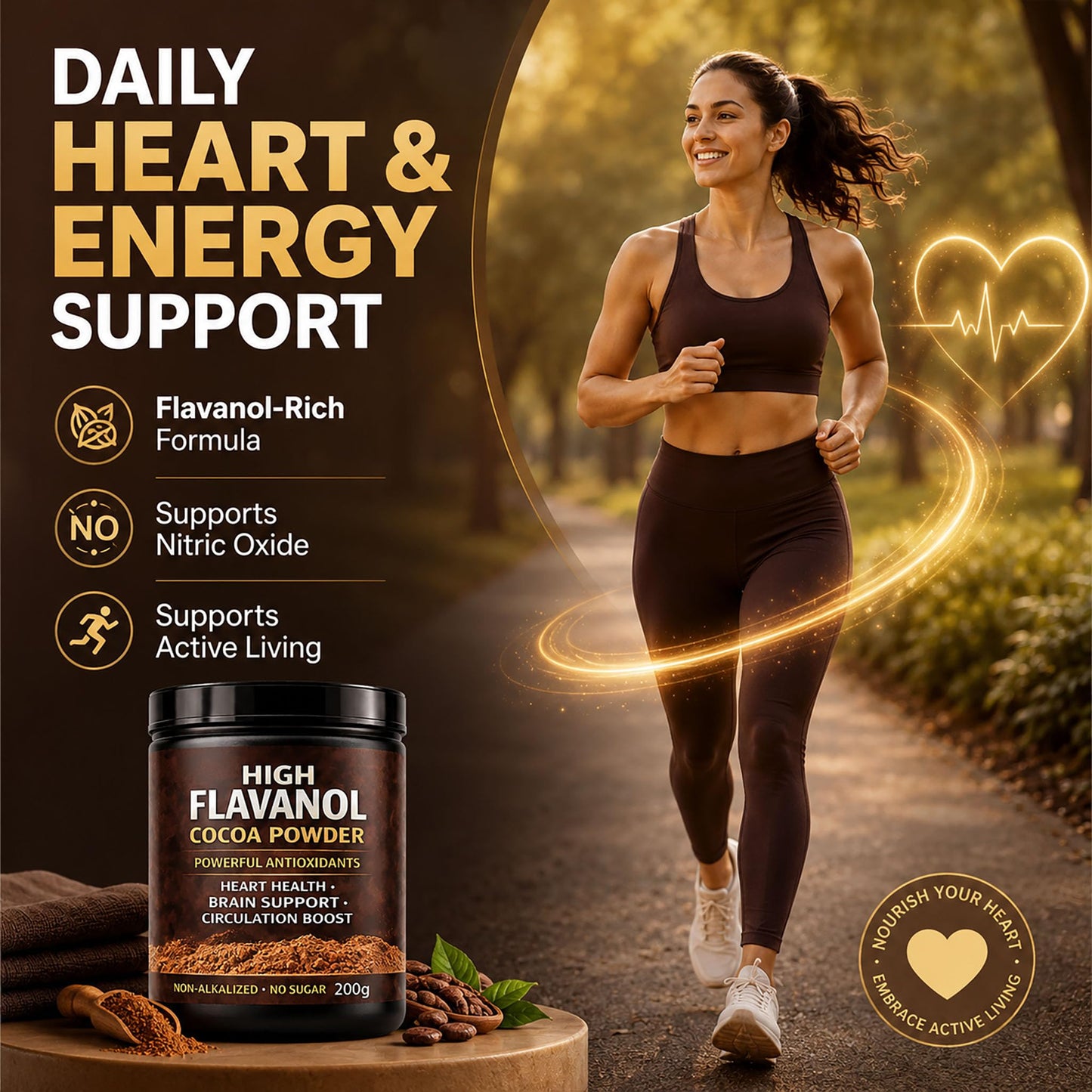 High Flavanol Cocoa Powder, Flavanol Rich Cocoa Powder– 1200mg Cocoa Flavanols – 10X More Flavanols – Supports Heart Health, Nitric Oxide & Energy NUEVIDA