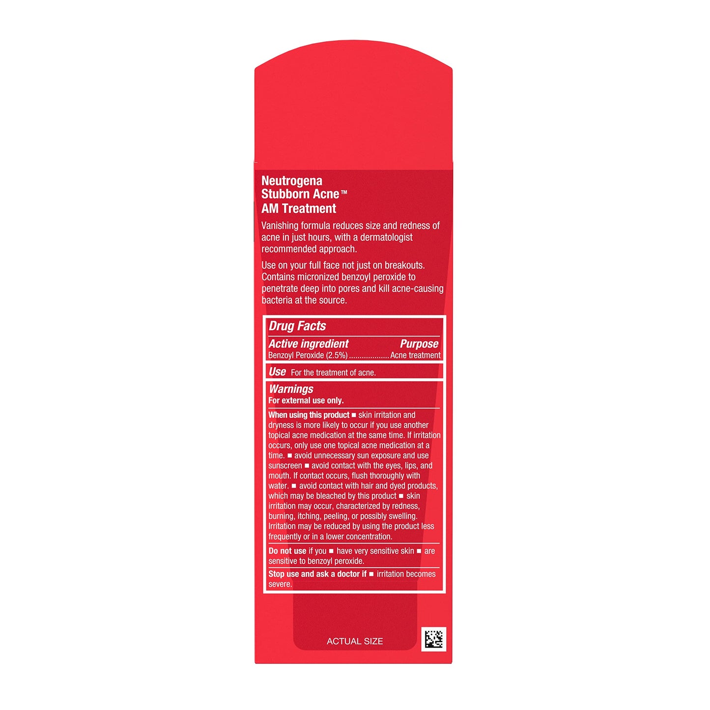 Neutrogena Stubborn Acne AM Face Treatment with 2.5% Micronized Benzoyl Peroxide Acne Medication, Oil-Free Daily Facial Treatment Reduces Size Neutrogena