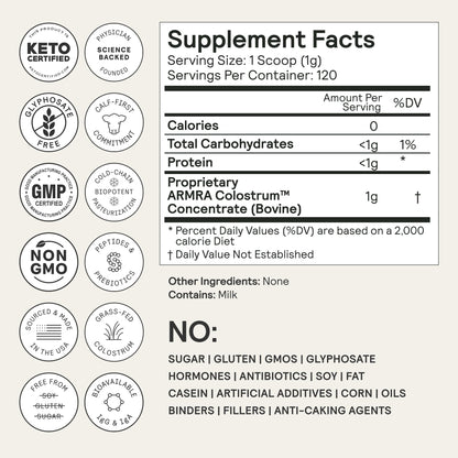 ARMRA Colostrum™ Premium Powder, Grass Fed, Gut Health Bloating Immunity Skin & Hair, Contains 400+ Bioactive Nutrients, Keto, Gluten & Fat Free (Blood Orange, Unflavored Bundle | 180 Servings) ARMRABuy Supplements Australia