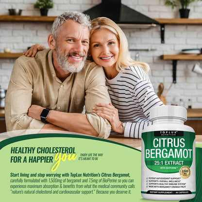 Citrus Bergamot Supplement 1500mg - 25:1 Bergamot Extract to Support Overall Health, Immune System, Potent Antioxidant High Absorption Natural Toplux