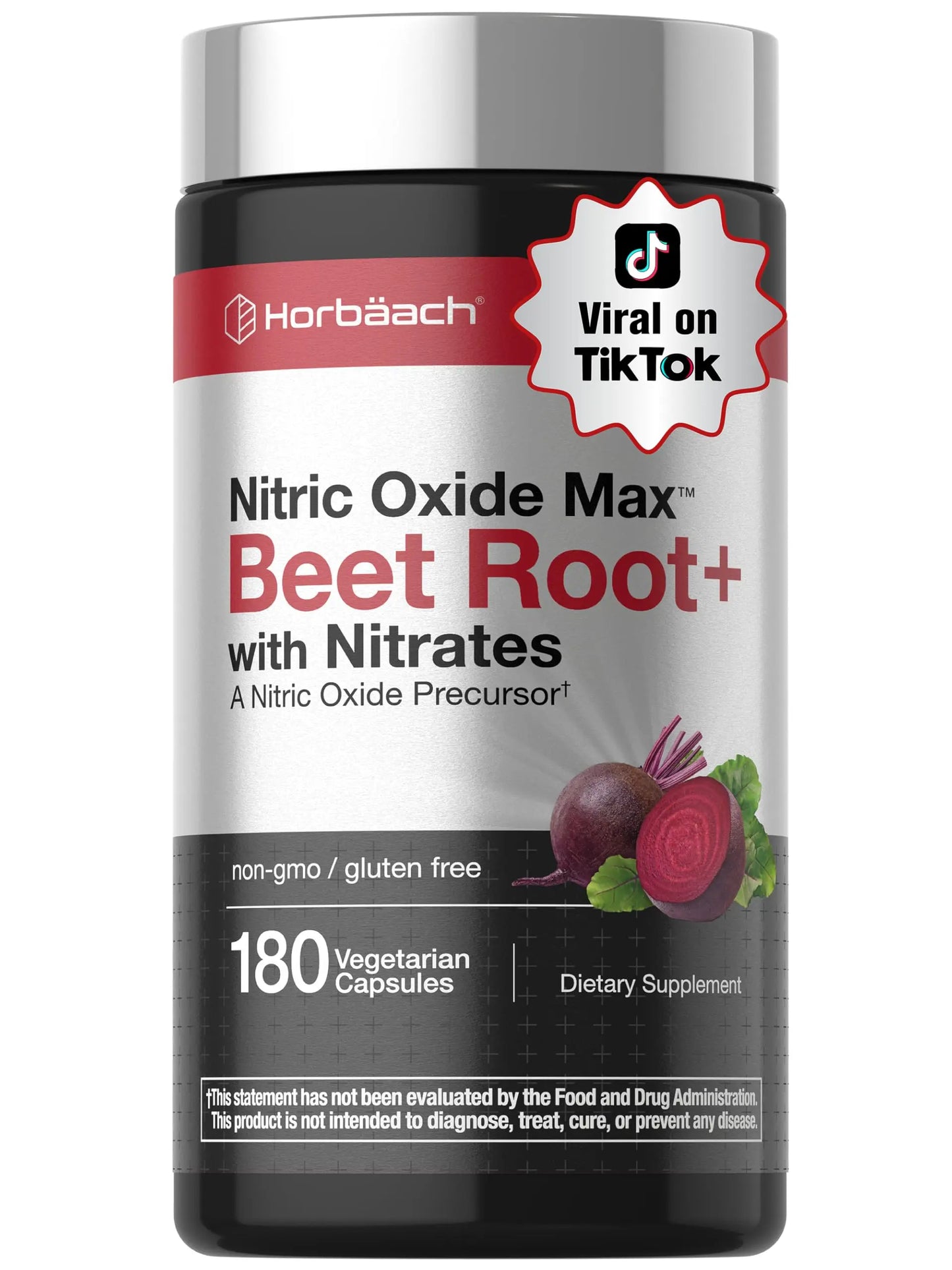 Horbäach Nitric Oxide Beet Root Capsules | 180 Count | with Nitrates and Precursor | for Men and Women | Vegetarian, Non-GMO Horbäach