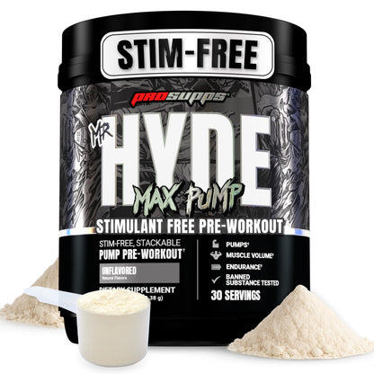 ProSupps Mr. Hyde Max Pump Pre Workout Powder - Stim-Free Preworkout Supports Blood Flow, Muscle Volume & Endurance - Caffeine-Free Nitric Oxide Gym & Fitness Supplements (Blue Razz, 20 Servings)