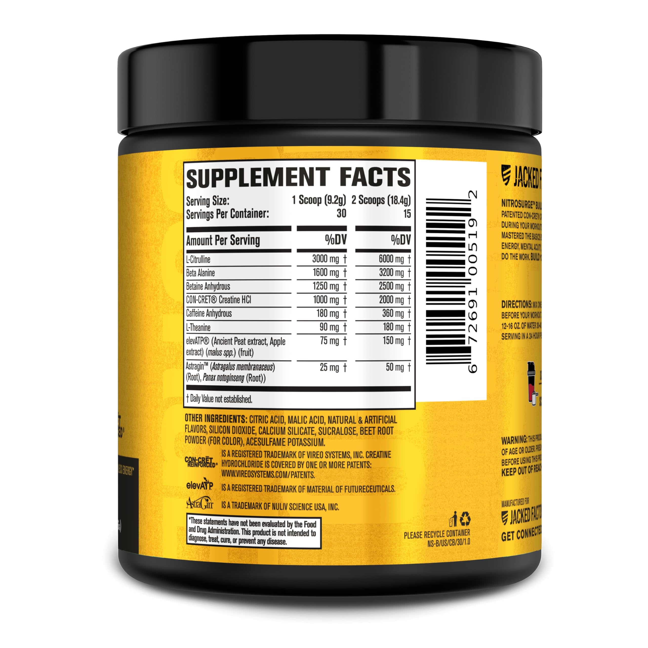 Jacked Factory Nitrosurge Build Pre Workout with Creatine for Muscle Building - Con Cret Creatine Powder & elevATP for Intense Energy, Powerful Pump Jacked Factory buy australia supplements