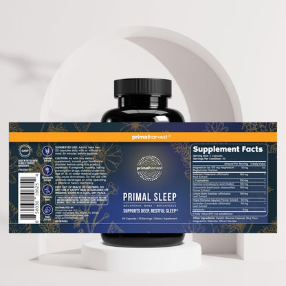 Primal Harvest Primal Sleep Support Supplement for Adults with Melatonin, GABA, Valerian Root, L-Tryptophan, Magnesium Bisglycinate Chelate Primal Harvest