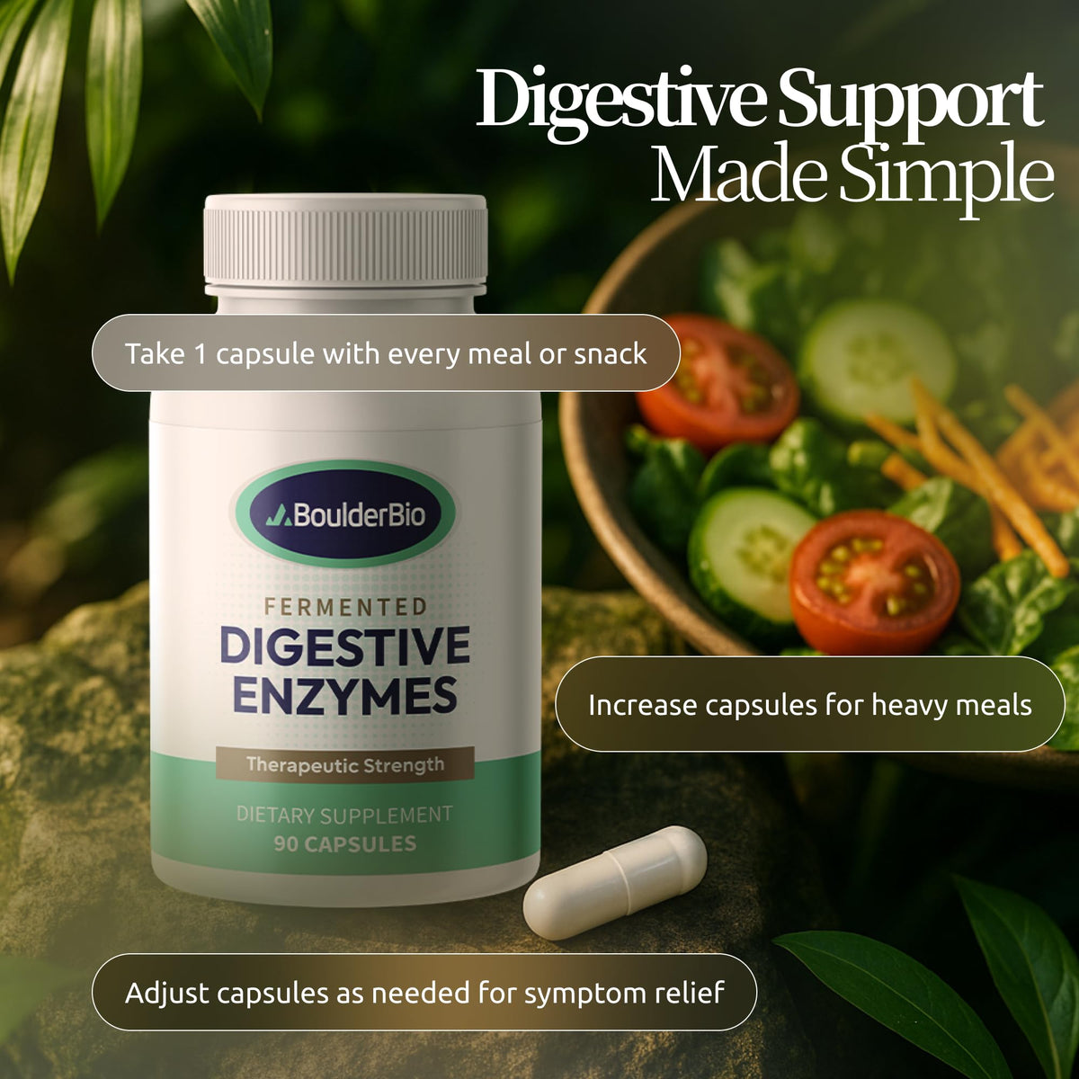 Boulder Bio Digestive Enzymes | 40,000 USP Lipase - Prescription Strength Pancreatic Enzyme Replacement Formula for Fat Digestion, Gut Health & Nutrient Absorption Boulder Bio