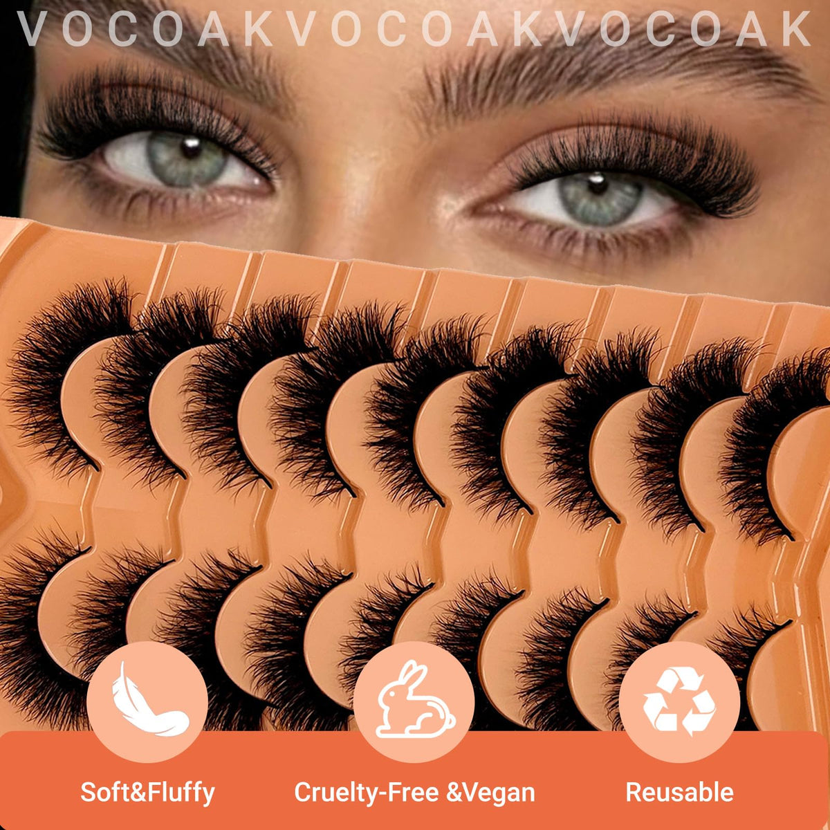 VOCOAK Cat Eye Lashes Mink Wispy Short Fluffy Strip Eyelashes Natural Look VOCOAK