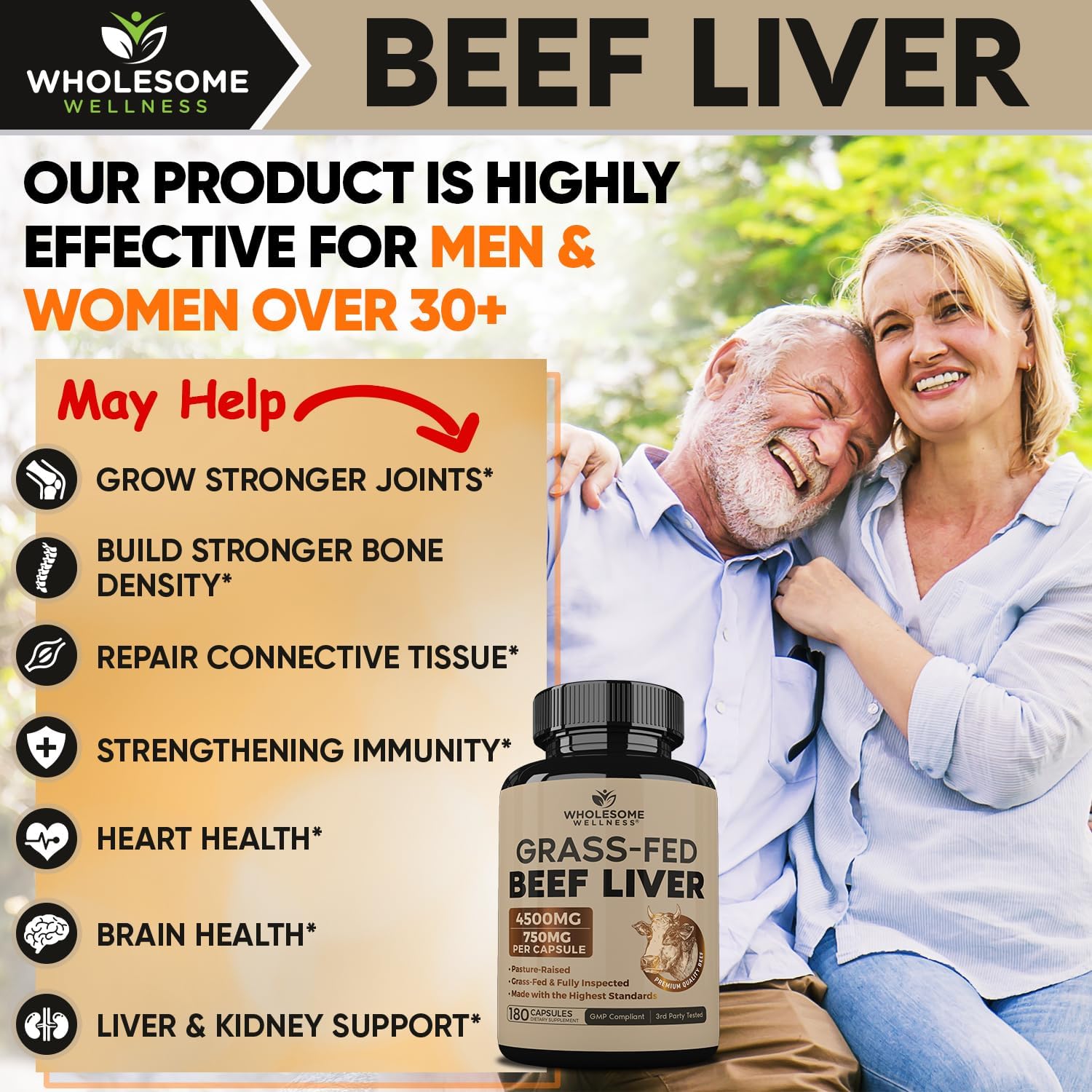 Wholesome Wellness Grass Fed Desiccated Beef Liver Capsules (180 Pills, 750mg Each) - Natural Iron, Vitamin A, B12 for Energy - Raised Undefatted in New Zealand Without Hormones or Chemicals Gsupps Australia