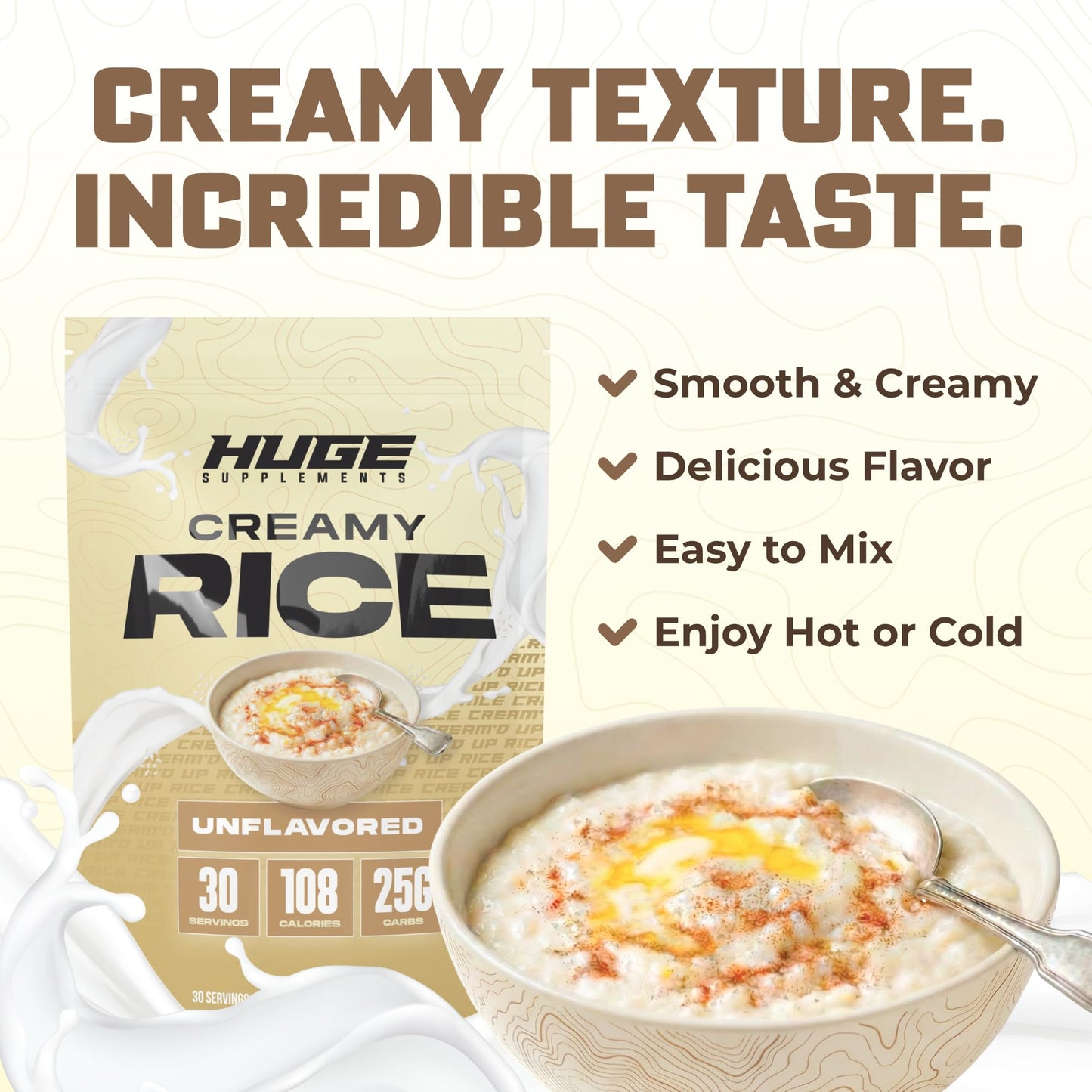 Huge Creamy Rice, Maple Brown Sugar, Rice Cereal (Cream of Rice Style), Quick & Easy Preparation, Fast-Digesting Carbohydrates, Sugar-Free, Creamy Texture, Pre & Post Workout Fuel, 30 Servings