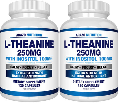 Arazo Nutrition L-Theanine 250mg (Extra Strength) with Inositol 100mg Per Serving, 120 Capsules Vegetarian Gsupps Australia
