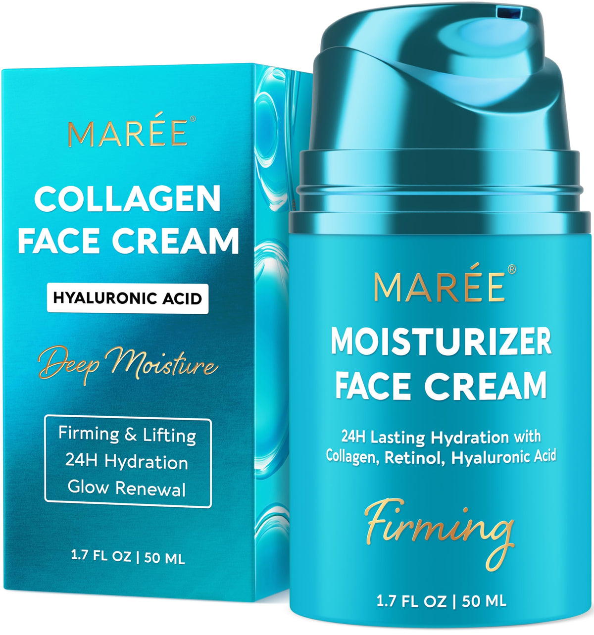 MAREE Face Moisturizer – Firming & Lifting Face Cream for Women with Collagen, Retinol & Hyaluronic Acid – Day & Night Anti-Aging Facial Wrinkle DD Cream Moisturizer for Dry Skin – 1.7 Fl Oz MAREE