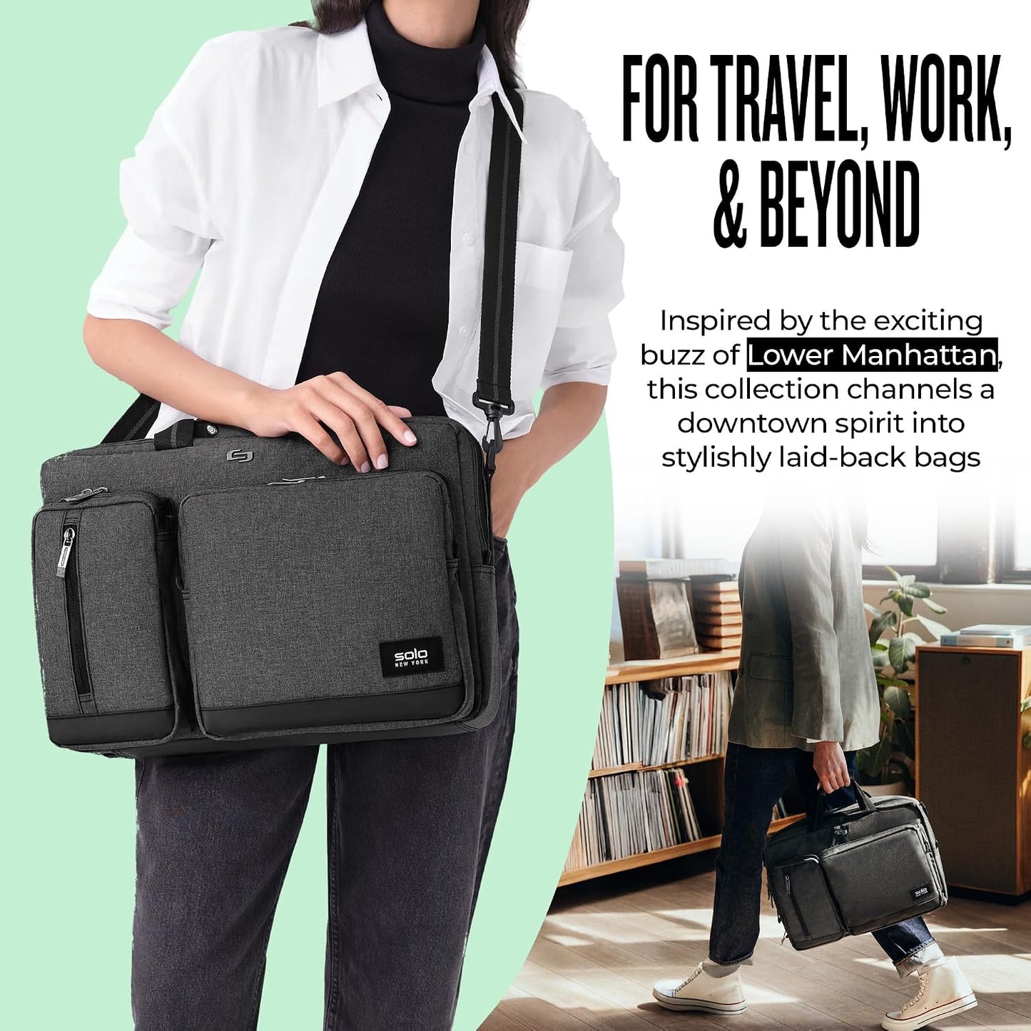 Solo New York Hybrid Briefcase Backpack - Laptop Carrying Bag for Women & Men, Fits 15.6" Computer, Adjustable - Duane, Black Gsupps Australia