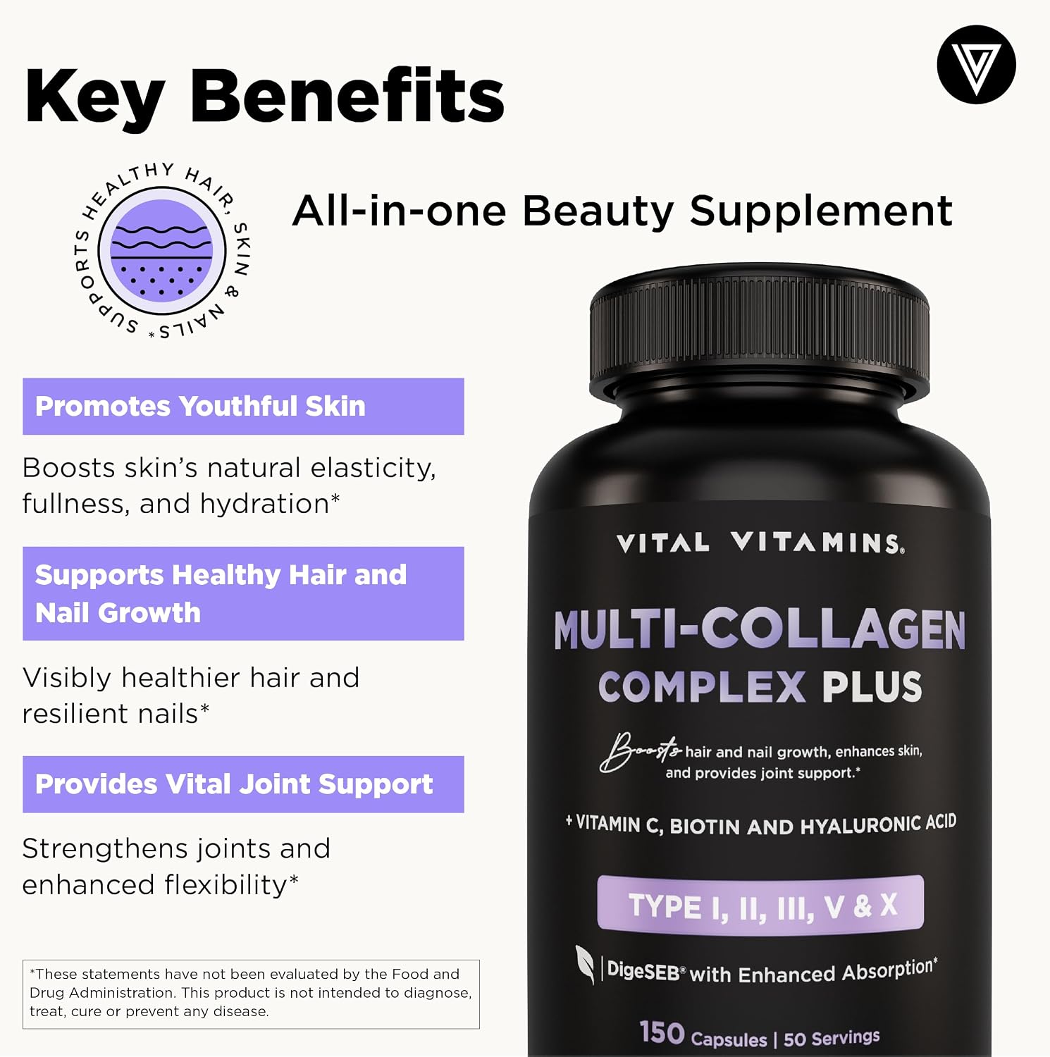 Vital Vitamins Multi Collagen Complex Plus 150 ct + Creatine Monohydrate Capsules 120 ct Gsupps Australia