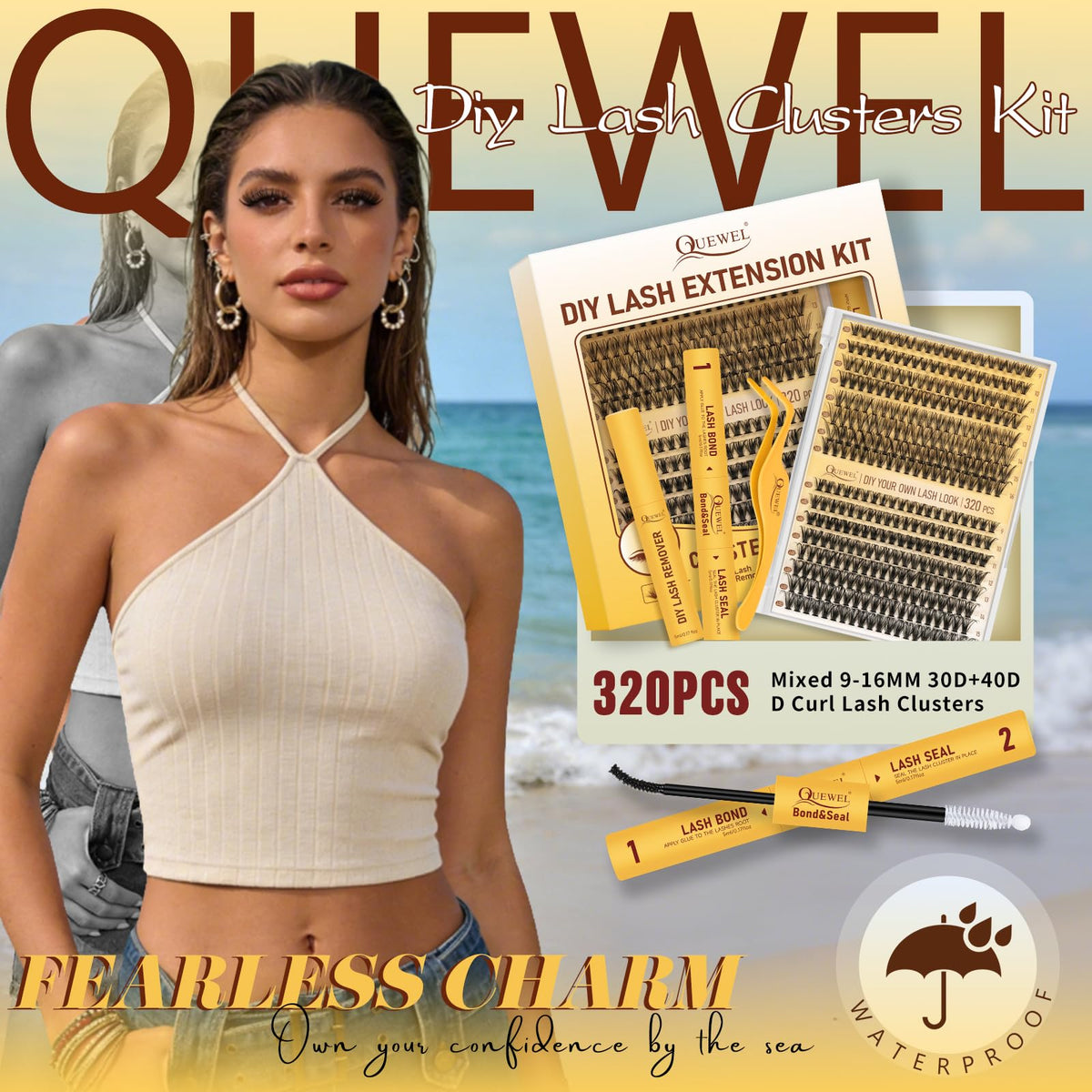 QUEWEL Lash Clusters Kit, 320 Pcs 30D+40D Lash Cluster Eyelash Extensions QUEWEL