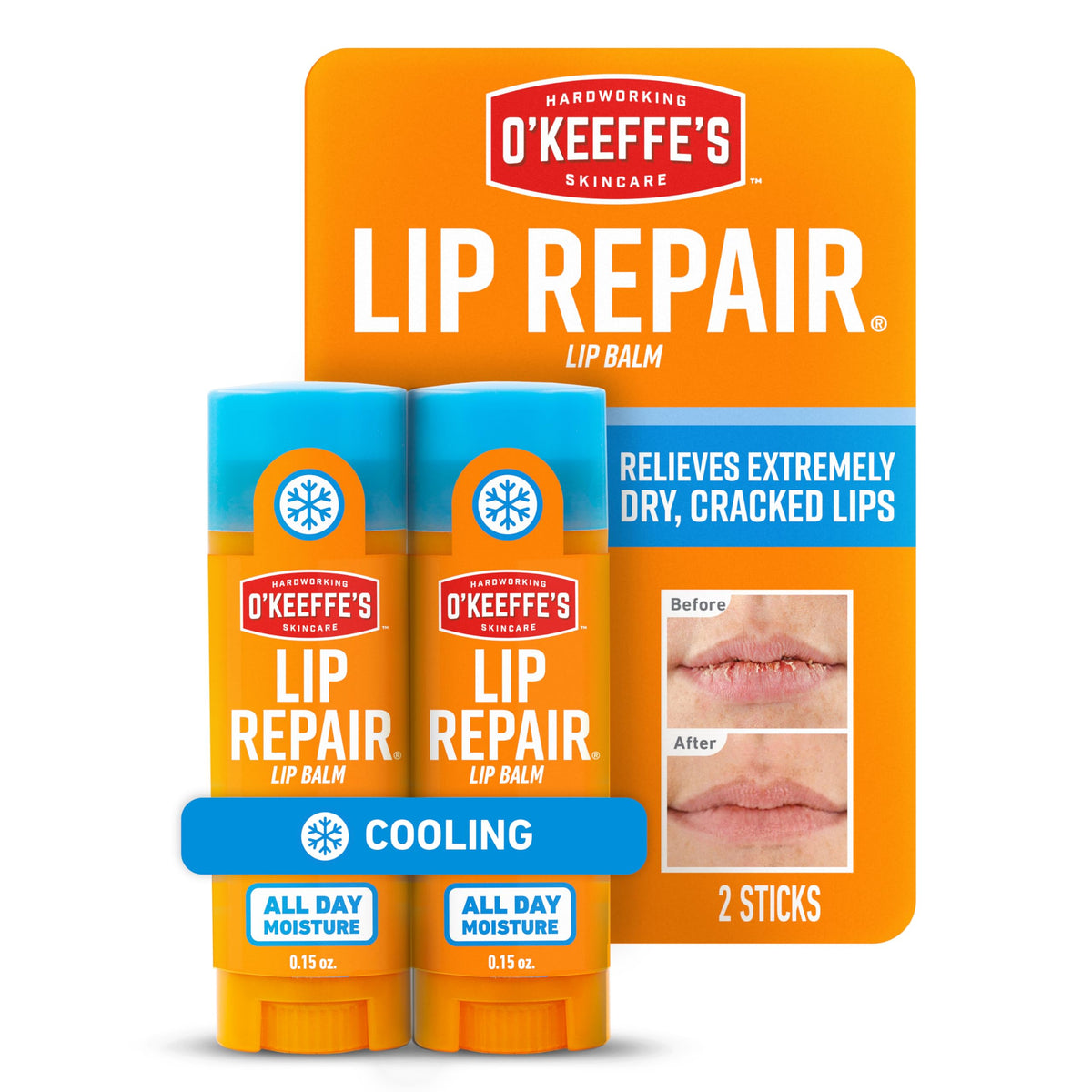 O'Keeffe's Lip Repair Balm, Cooling Relief for Cracked Lips, 2-Pack O'Keeffe's