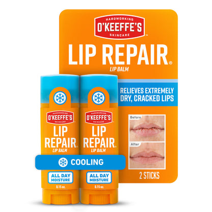 O'Keeffe's Lip Repair Balm, Cooling Relief for Cracked Lips, 2-Pack O'Keeffe's