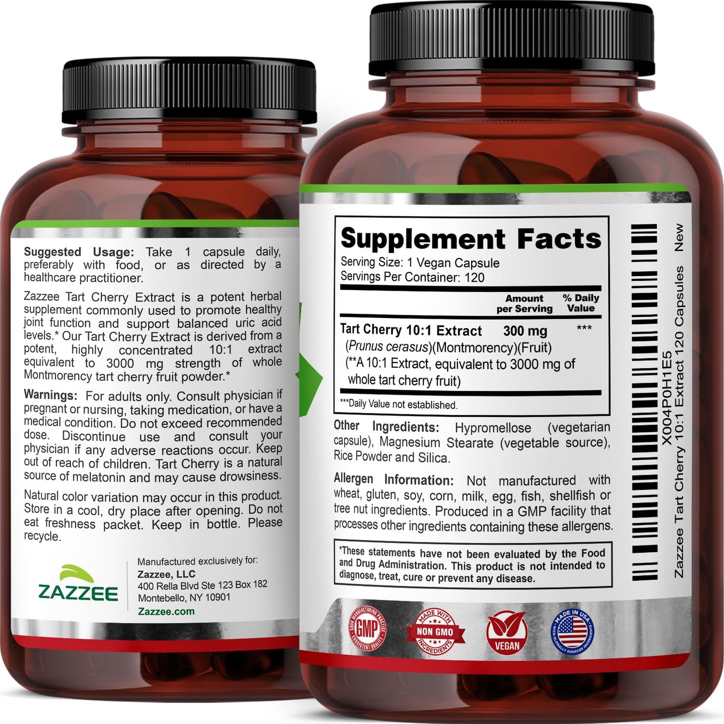 Zazzee Tart Cherry 10:1 Extract, 200 Vegan Capsules, 6+ Month Supply | Montmorency Cherry, Certified Kosher, Joint & Uric Acid Support, Antioxidant Support Formula, Non-GMO, Made in the USA Gsupps Australia