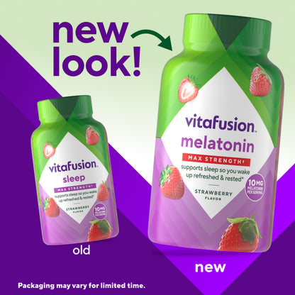 vitafusion Max Strength 10 mg Melatonin Gummies, Strawberry Flavored, Adult Melatonin Gummy Vitamin Supplement, 100 Count, 50 Day Supply Vitafusion