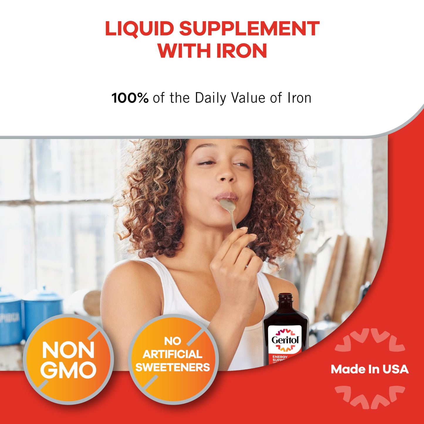 Geritol Liquid Vitamin and Iron Supplement, Energy Support, Contains High Potency B-Vitamins and Iron, Pleasant Tasting, Easy to Swallow Geritol