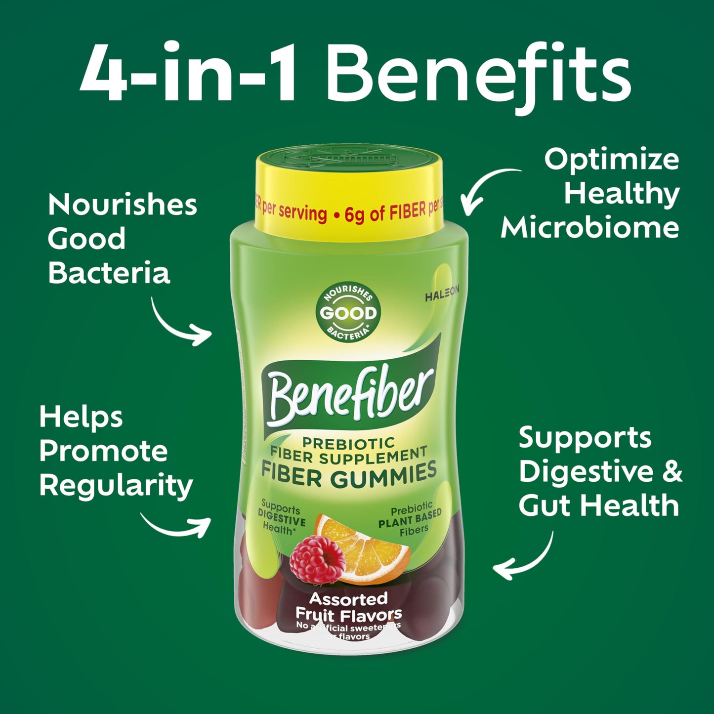 Benefiber Prebiotic GLP-1 Friendly Fiber Supplement Gummies for Digestive Health, Assorted Fruit Flavor - 81 Count Benefiber