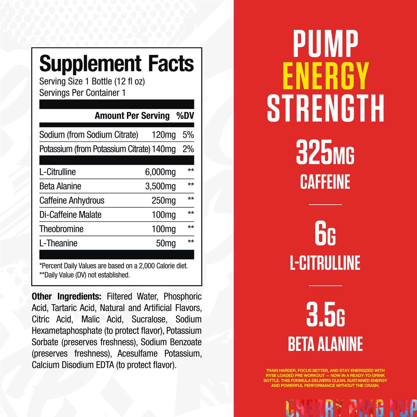 RYSE Loaded Pre Workout Drink - Ring Pop Cherry - Sugar-Free, Ready to Drink Energy Supplement with 325mg Caffeine, Citrulline & Beta Alanine for Focus & Pump - 12 fl oz Bottles (Pack of 12)