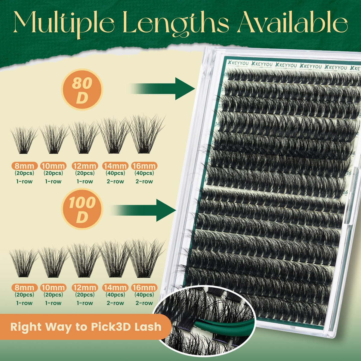 KEYYOU 3D Volume Lash Clusters Kit 80D100D with Tools DIY at Home KEYYOU