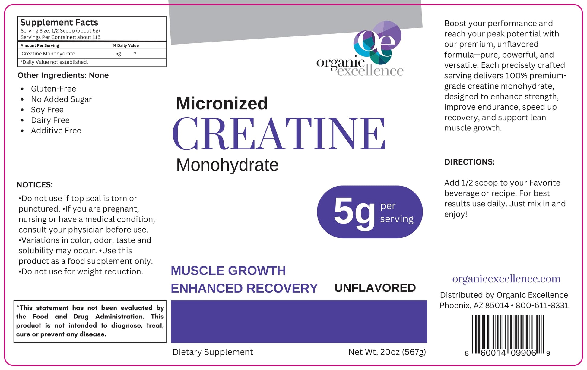 Organic Excellence Creatine Monohydrate – Micronized Creatine Powder for Muscle Growth, Strength & Recovery – Unflavored, 115 Servings Organic Excellence buy australia supplements