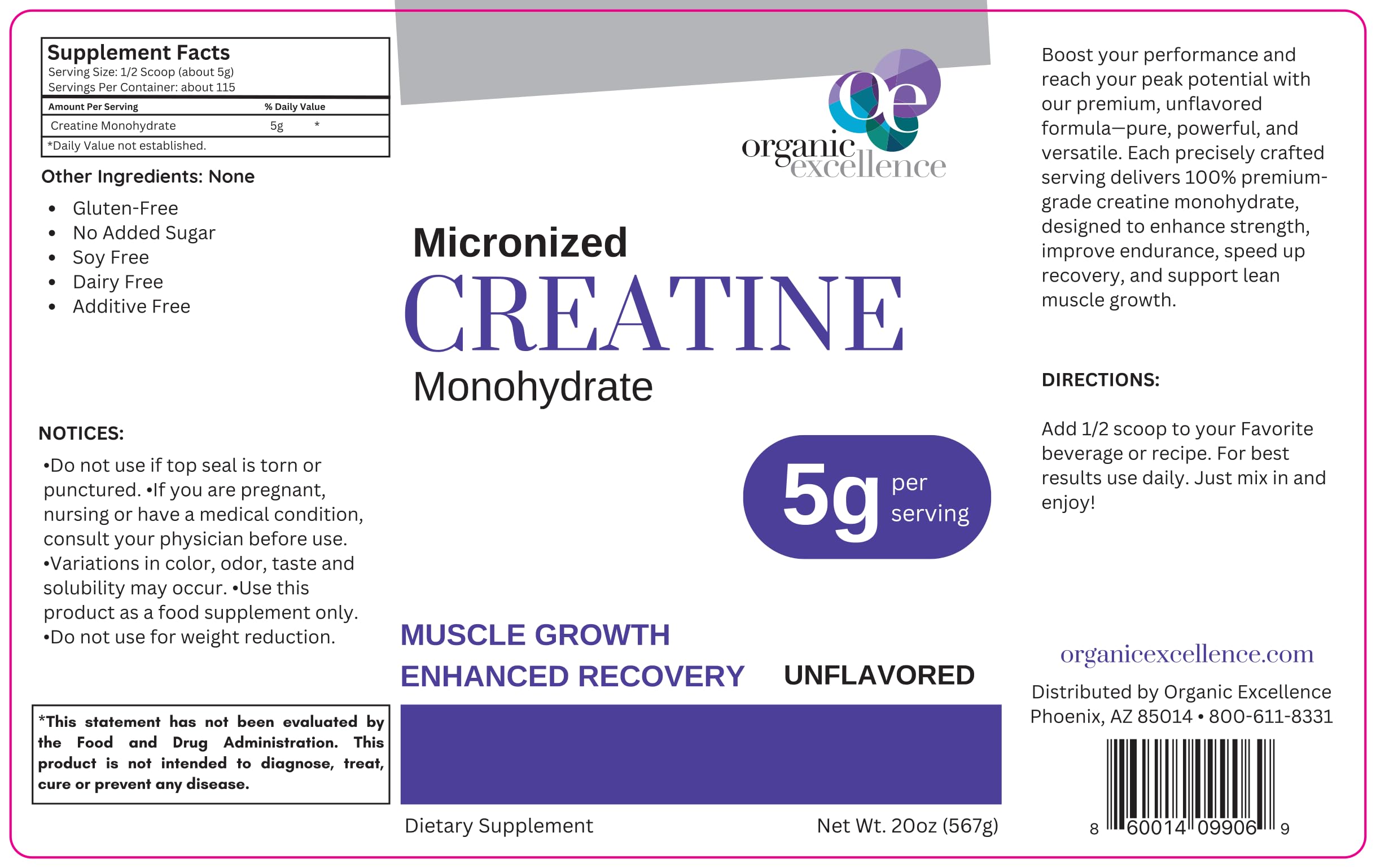 Organic Excellence Creatine Monohydrate – Micronized Creatine Powder for Muscle Growth, Strength & Recovery – Unflavored, 115 Servings Organic Excellence buy australia supplements