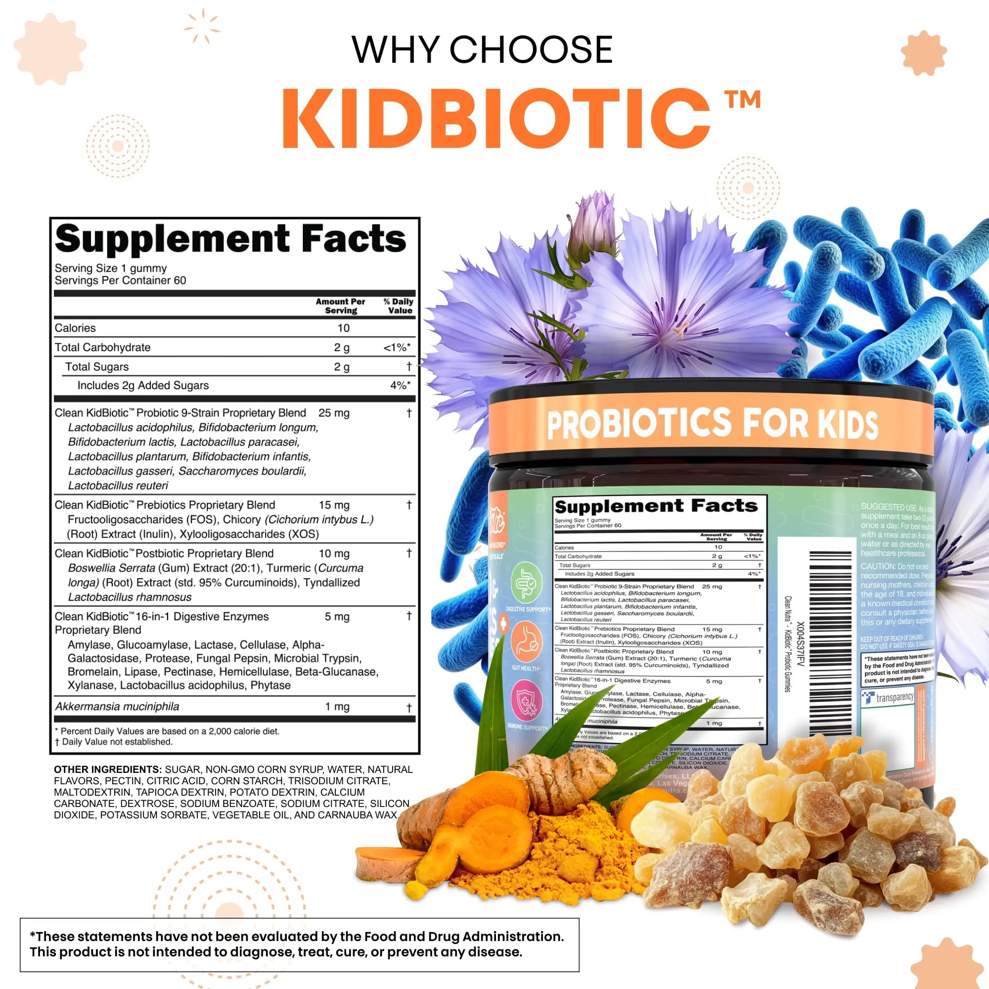 Clean Nutra Kids Probiotics Gummies with Prebiotics, Postbiotics, Digestive Enzymes, Akkermansia, Boswellia Serrata, Turmeric, Chicory – 60 Count – Plant-Based Supplement for Kids – PeachPop Flavor Clean Nutraceuticals buy australia supplements
