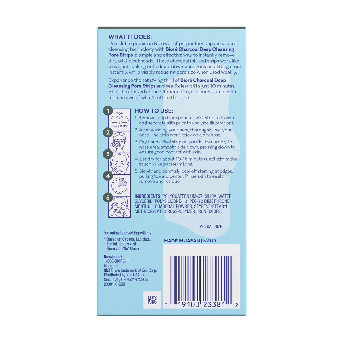 Biore Charcoal Deep Cleansing Nose Pore Strips, Blackhead Remover, 18 ct Bioré