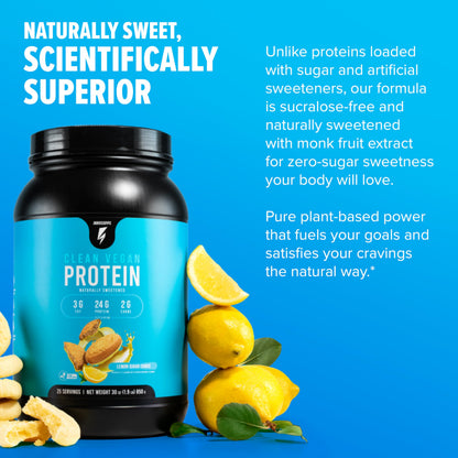 InnoSupps Clean Vegan Protein - Plant Based, Vegan, Natural, No Artificial Sweeteners, No Gluten, No Dairy. Lactose Free, Low Carbs, Low Fat, No Sugar Added, Soy Free, Non-GMO (Lemon Sugar Cookie)