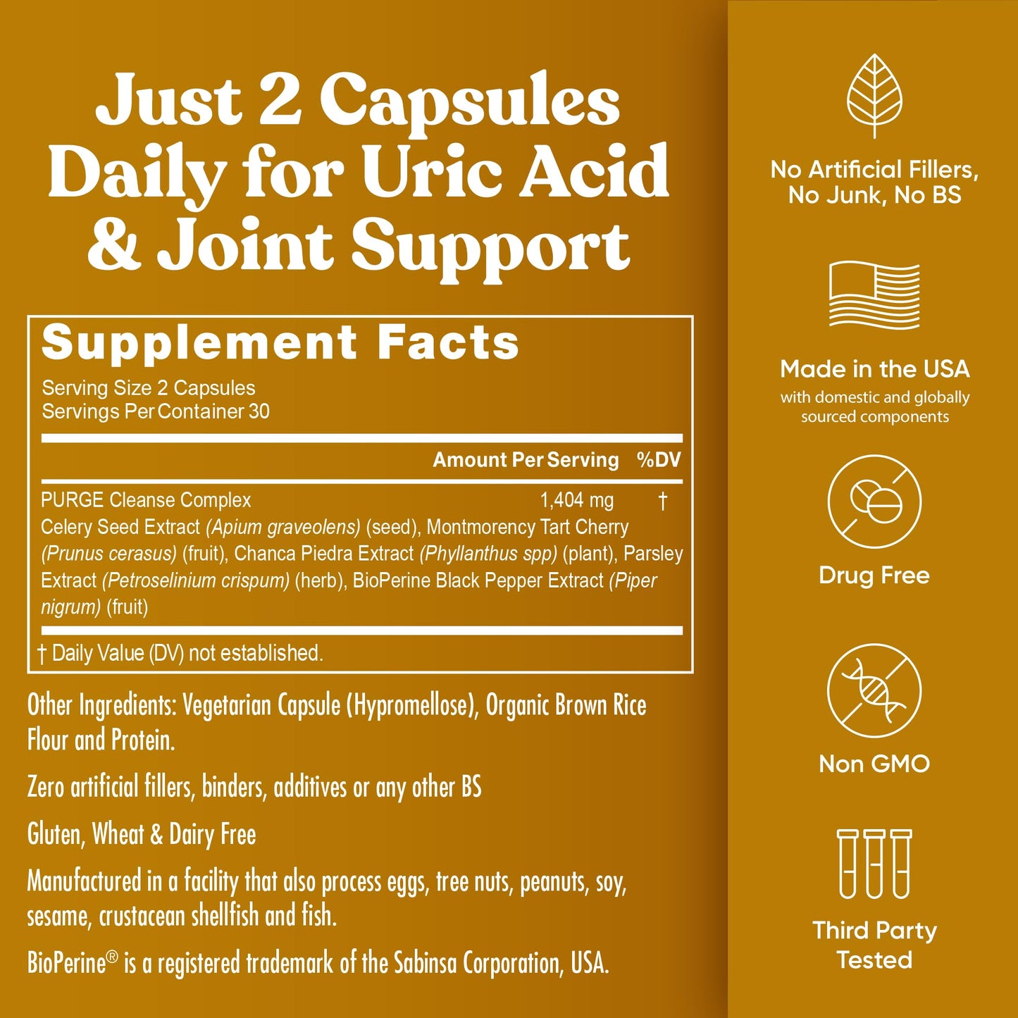 Eu Natural Purge Uric Acid Flush - Eat & Drink What You Want - Uric Acid Support for Joints & Mobility with Celery Seed Eu Natural