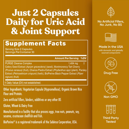 Eu Natural Purge Uric Acid Flush - Eat & Drink What You Want - Uric Acid Support for Joints & Mobility with Celery Seed Eu Natural