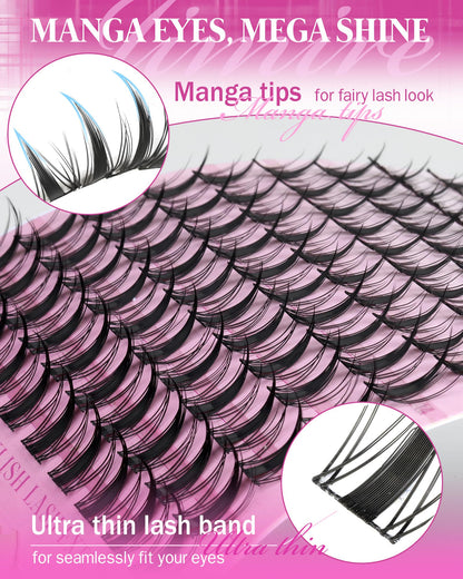 Manga Lash Clusters Natural Look Wispy Lashes Clusters Anime D-Curly Cluster Eyelash Extensions 110 Pcs 8-16MM Fairy Individual Cluster Lashes Wet-Look Lash Extensions JIMIRE