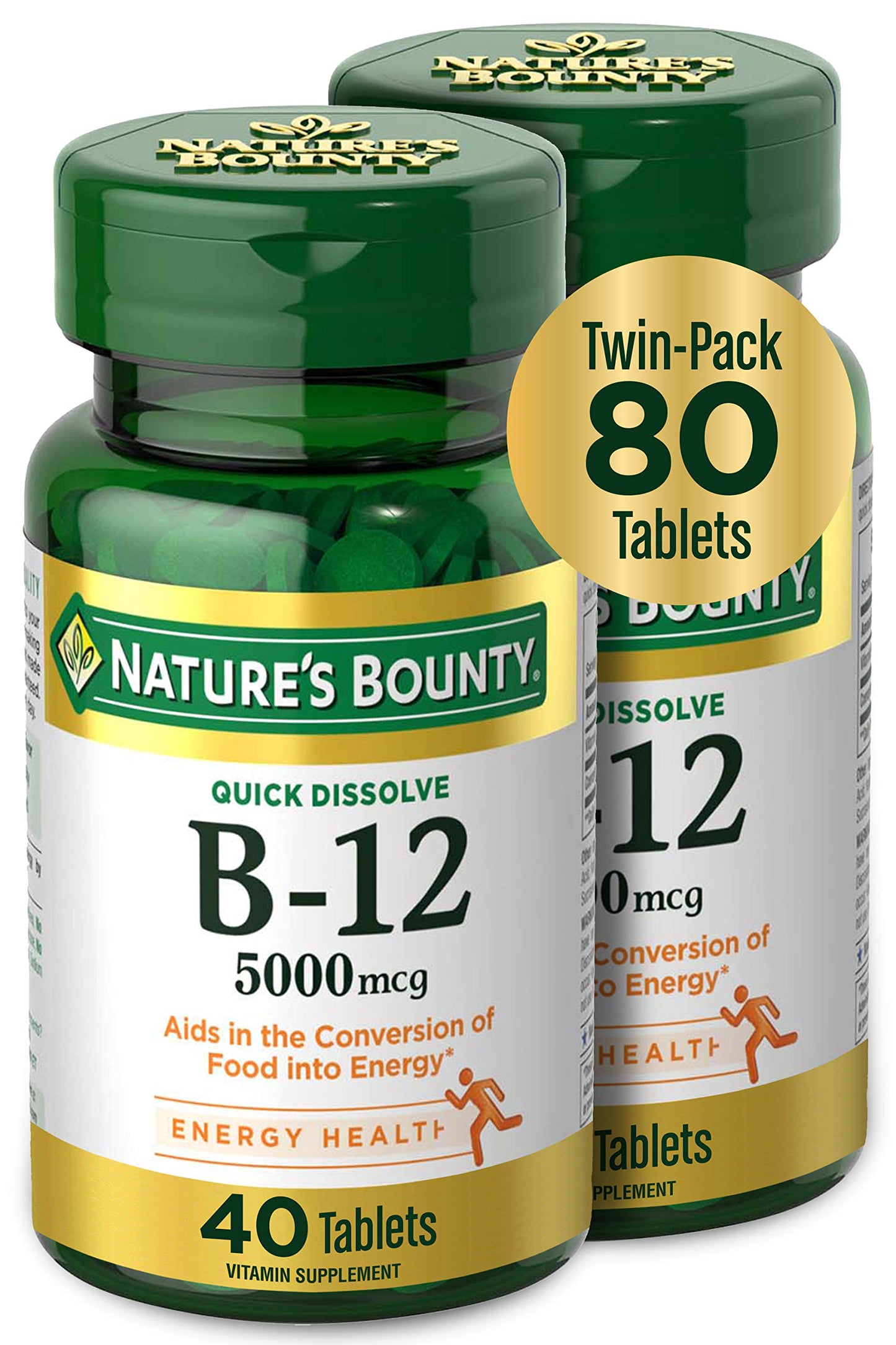 Vitamin B12 by Nature's Bounty, Quick Dissolve Vitamin Supplement, Supports Energy Metabolism and Nervous System Health, 5000mcg Nature's Bounty
