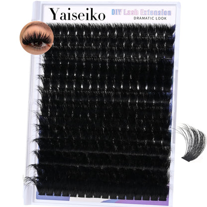 Yaiseiko Fluffy Lash Clusters 300D Thick Long 12-25mm Volume Cluster Eyelash Extensions 224Pcs Wispy Individual Lashes D Curl Waterproof Eyelash Clusters Soft False Eyelashes DIY at Home Yaiseiko