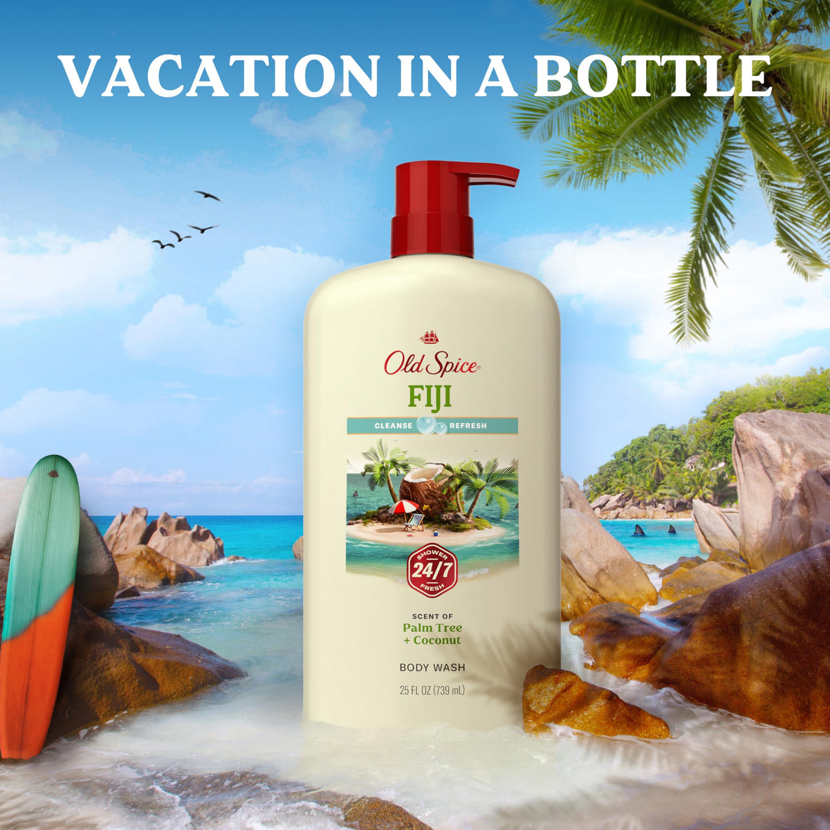 Old Spice Cleansing Body Wash for Men, 24/7 Shower Fresh with Lasting Scent, Cleanse & Refresh, Gentle on Skin, Vitamin B3, Fiji with Palm Tree + Coconut Scent, 25 oz (Pack of 4) Old Spice