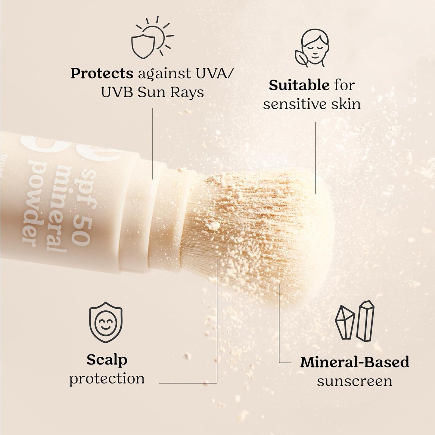 Roe Wellness- SPF 50 Powder Sunscreen Mineral-Based, Non-Toxic Brush-on For Kids, Adults & Babies | For Scalp, Face & Body (Reef Safe)