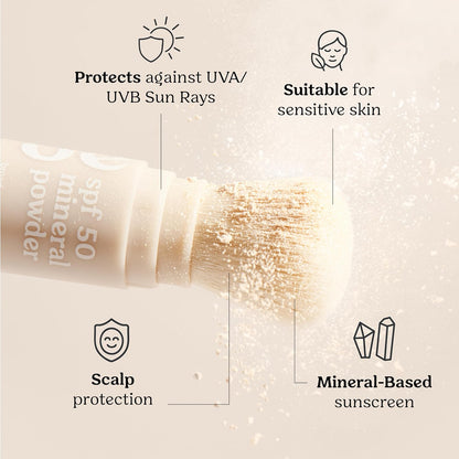 Roe Wellness- SPF 50 Powder Sunscreen Mineral-Based, Non-Toxic Brush-on For Kids, Adults & Babies | For Scalp, Face & Body (Reef Safe)
