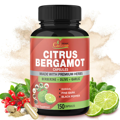 Cadane Citrus Bergamot Supplement Capsules with Berberine, Olive, Guggul, Garlic, Pine Bark, Black Pepper Organic Cadane